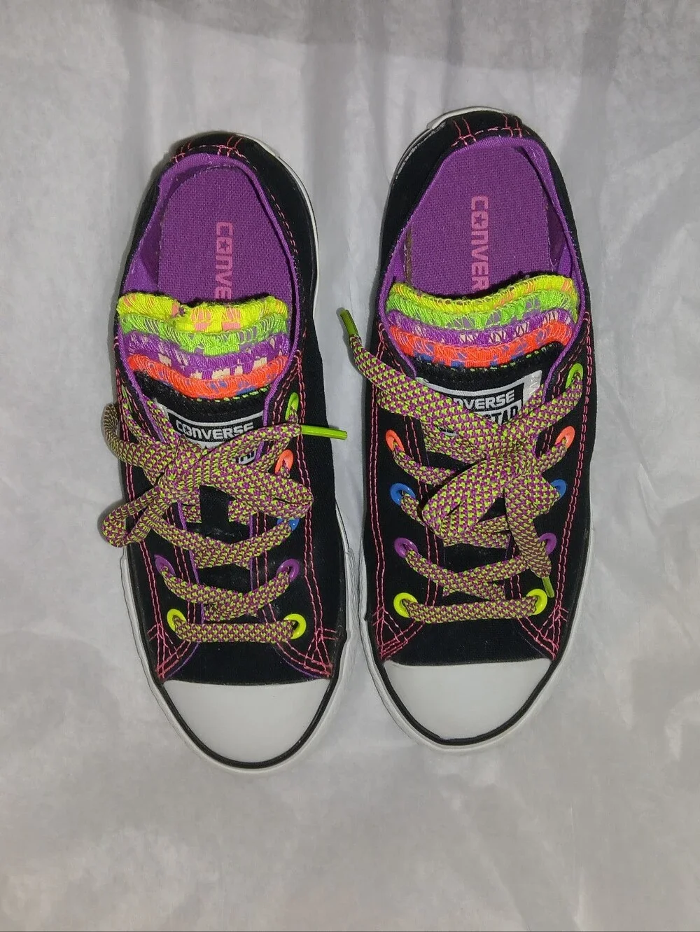 Converse Chuck Taylor All Star Multi Tongue Low Top Lace Up Sneakers Black/Neon